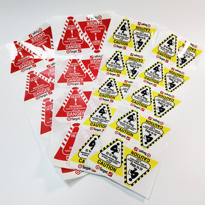 Stiker Label Peringatan Glossy PVC CMYK Perekat Tahan Air Kertas Vinyl