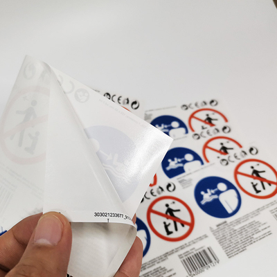Stiker Label Peringatan Glossy PVC CMYK Perekat Tahan Air Kertas Vinyl