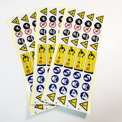 Stiker Label Peringatan Glossy PVC CMYK Perekat Tahan Air Kertas Vinyl