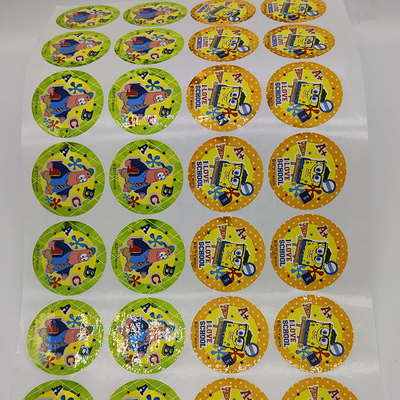 Label Perekat yang Dapat Dicetak CMYK BOPP Kartun Mengkilap Die Cut Sticker Sheets