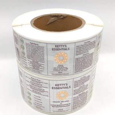 Label Kosmetik Tahan Air BOPP yang Jelas, Stamping Foil Metalik Transparan